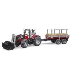 Bruder Tracteur Massey Ferguson 7480 Avec Fourche Et Remorque De Transport De Bois