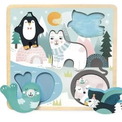 Vilac Encastrement Tactile 5 Pièces En Bois : Touch And Feel : Banquise