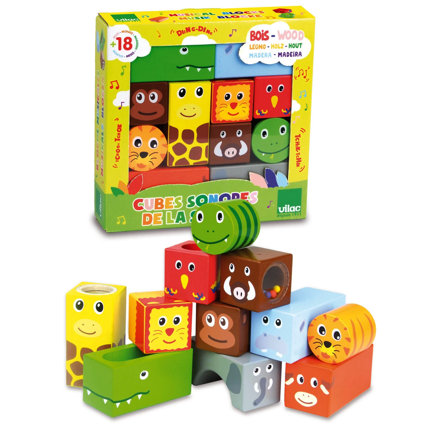 Vilac Cubes Sonores Animaux De La Jungle 2 Vilac Cubes Sonores Animaux De La Jungle â Image 2