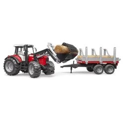 Bruder Tracteur Massey Ferguson 7480 Avec Fourche Et Remorque De Transport De Bois -Merci tys p6 FULL 190